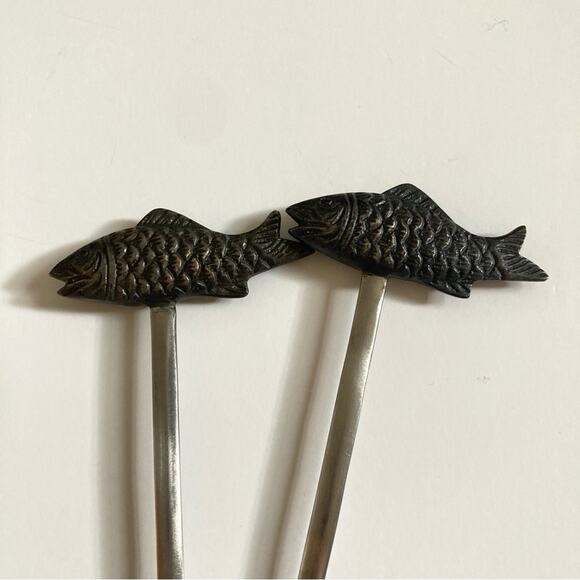 Pewter Shish Kabob Skewers Fish Handle - Picture 2 of 7